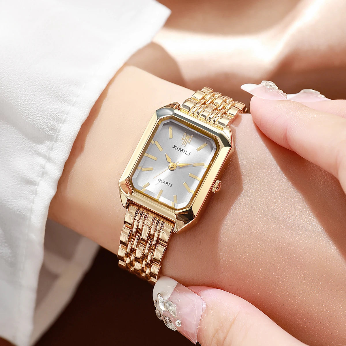 1/2/4PCS Luxury Women Watches Fashion Rectangle Woman Quartz Watch Stainless Steel Band Wristwatches Reloj Mujer(Without Box)