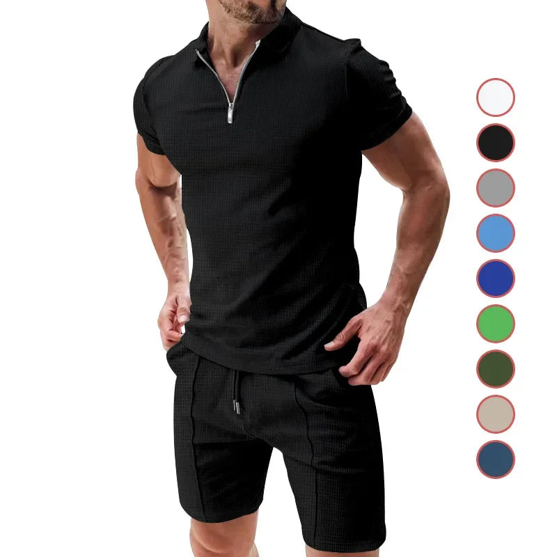 Fashion Casual Men's Short Sleeve Shorts Set Summer Breathable Solid Color Loose Lapel T-shirt Set Men Men Clothing