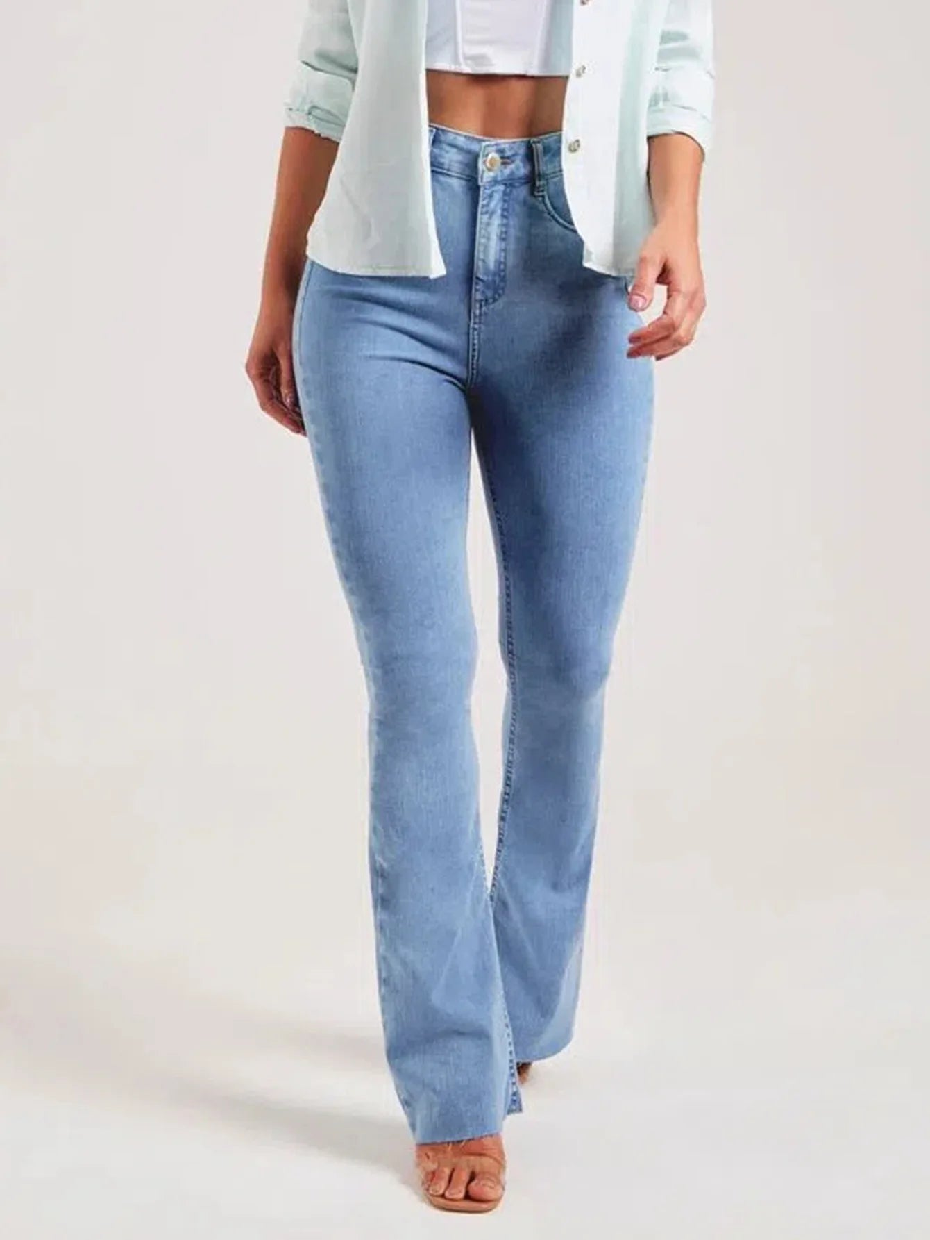 Strecth Jeans Women Denim Flare Pants 2024 Autumn Button Pockets Basics Denims Streetwear Female Vintage Washed Trousers