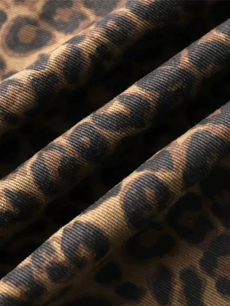 Tan Leopard Jeans Women Denim Pants Female Oversize Wide Leg Trousers Streetwear Hip Hop Vintage Clothes Loose Casual