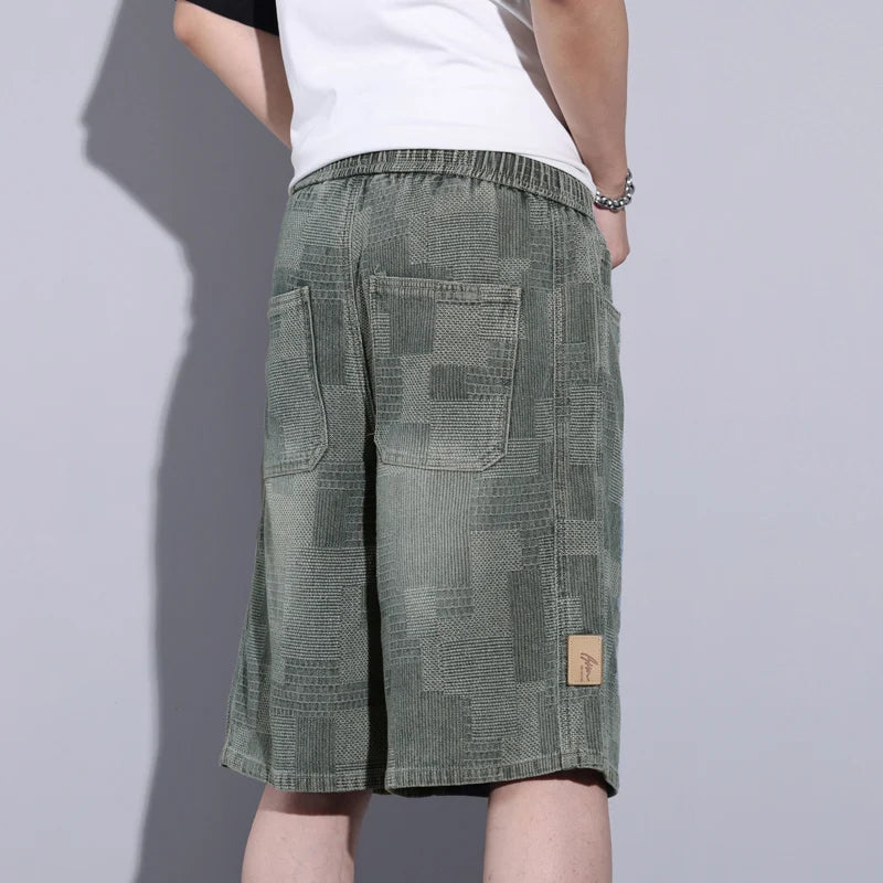 Casual Mens Clothing Baggy Denim Shorts Summer Fashion Starry Sky Pattern Elastic Waist Shorts Men Streetwear Short Jeans Korean