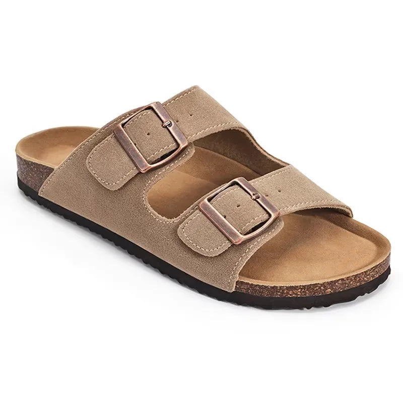 Pallene New Summer Women's Slippers With Arch Support Slip-On Outdoor Slides Cork Footbed Sandals With Adjustable Double Buckle