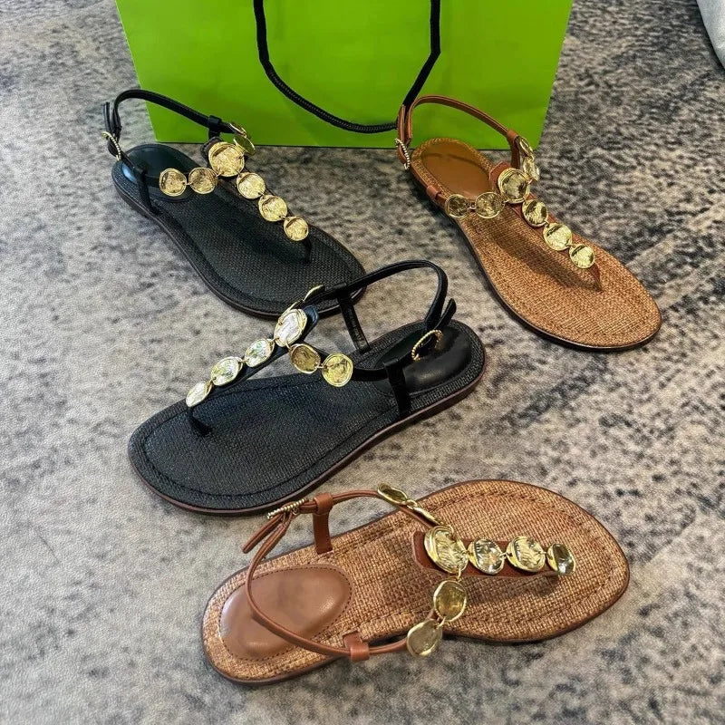 2025 Clip Toe Herringbone Sandals Women Summer Outer Fashion Flat Beach Roman Sandals