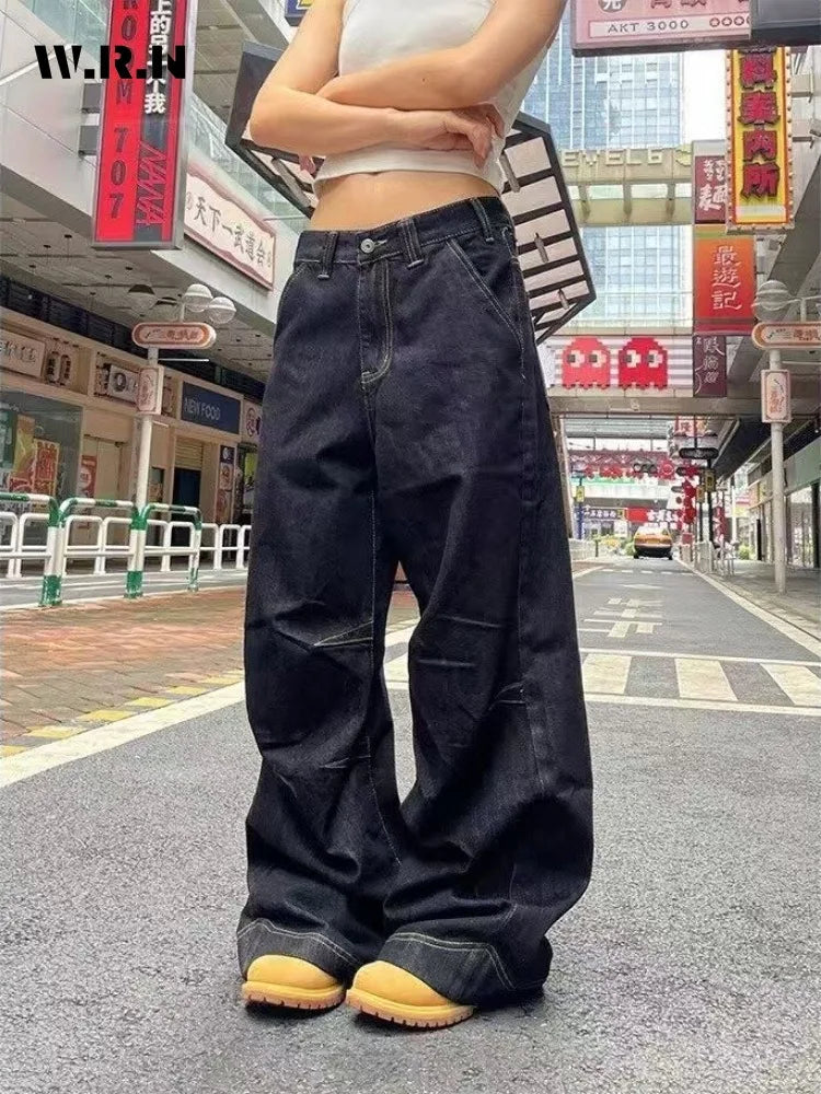 Vintage Y2K Wide Leg Loose Jeans Women Harajuku High Waist Baggy Denim Pants Korean Fashion Streetwear New Black Cowboy Trousers