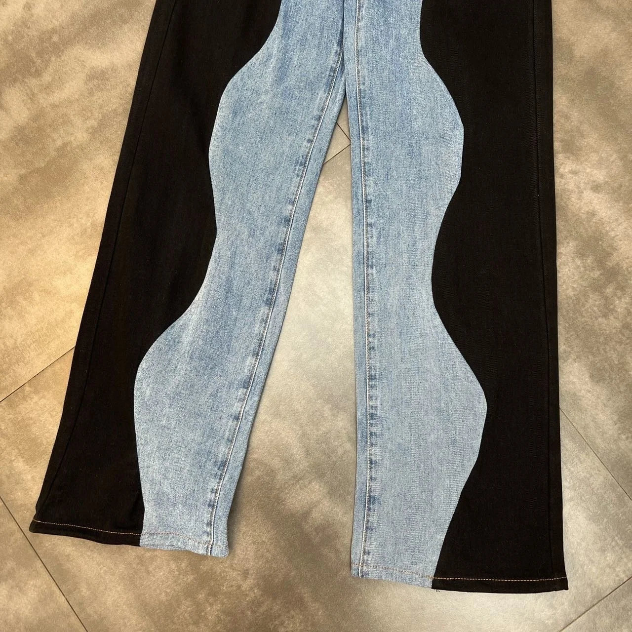 PREPOMP 2022 Summer New Arrivals Blue Denim Patchwork Long Pants Women Full Length Jeans Streetwear GF672