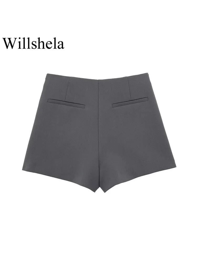 Willshela Women Fashion Solid Bandage Side Zipper Mini Skirts Shorts Vintage High Waist Female Chic Lady Shorts