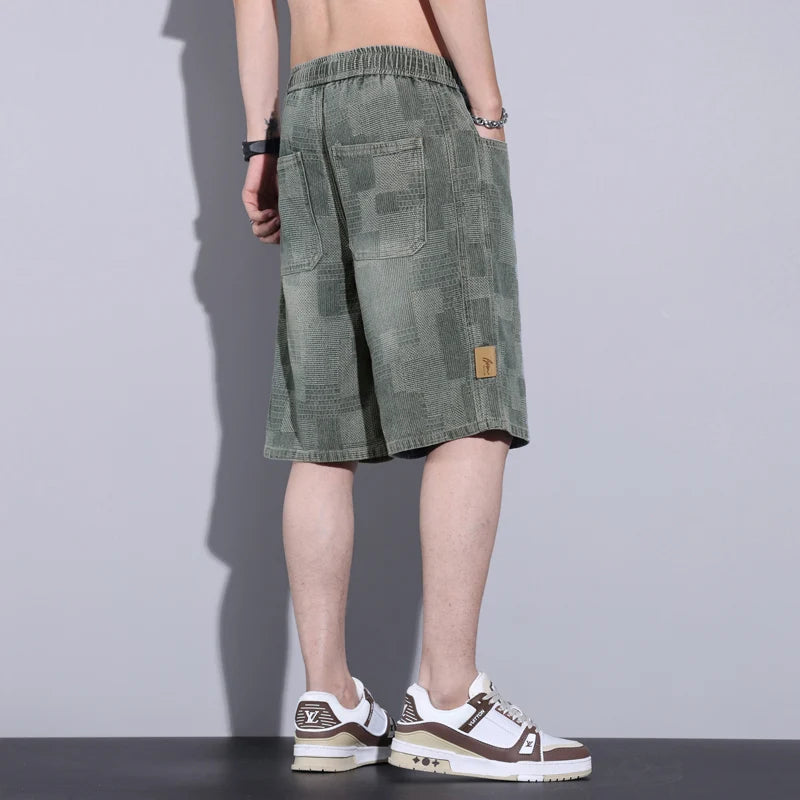 Casual Mens Clothing Baggy Denim Shorts Summer Fashion Starry Sky Pattern Elastic Waist Shorts Men Streetwear Short Jeans Korean