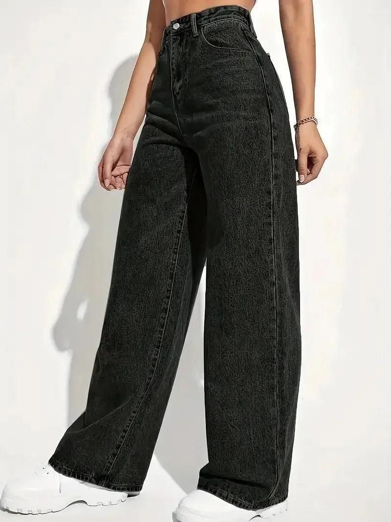 High Waist Washed Ladies Jeans Long Straight Fashionable Versatile New 2025 Cross-Border Women's Denim Pants Chinese Style