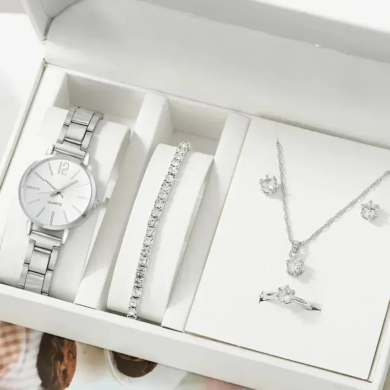Fashion Women Elagant Watch Casual Simple Steel Strap Quartz Watch Love Bracelet 2pcs Set Luxury Temperament Wristwatch Reloj