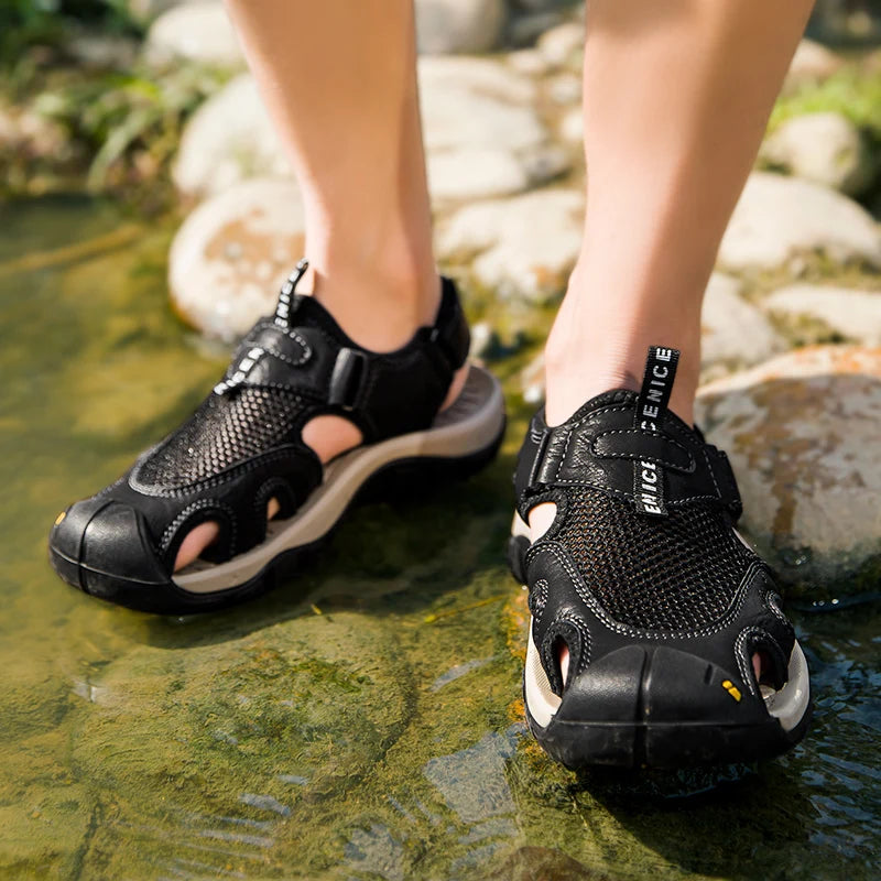 Summer Men's Sandals Breathable Mesh Upper Mens Casual Shoes Outdoor Men Leather Sandals for Men Beach Sandals Roman Mens Shoes