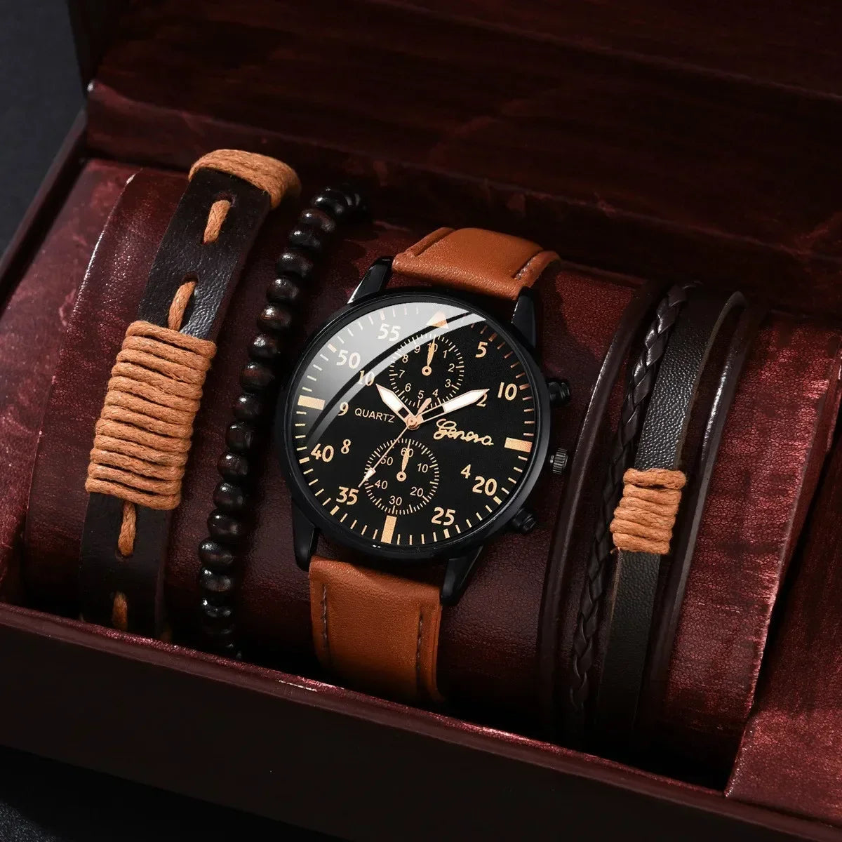 4/1pcs Men Watches Set Luxury Fashion Design Leather Watch Quartz Men Watch Clock Gift Montre Homme Relogio Masculino(no Box)