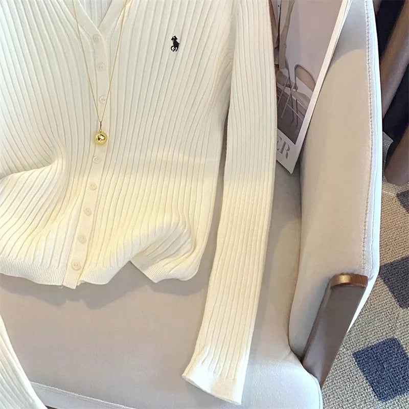 YuooMuoo Brand Fashion Knitted Tops 2025 New Y2K Embroidery Long Sleeve Cardigans Sweaters Korean Fashion Streetwear Lady Shirts