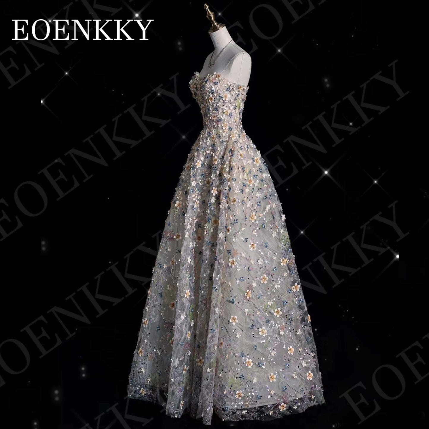 EOENKKY Gorgeous Prom Dress 3D Flower Floor Length Sweetheart Strapless Formal Graduation Gown A Line Customized فساتين سهرة