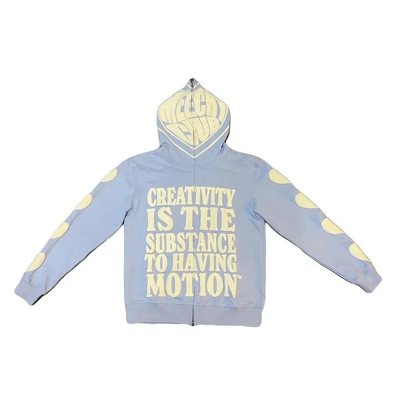 Y2K Clothes Foam Printed High Street Hip-Hop Loose Zipper Hoodie Men Gothic Harajuku Casual Street Oversized Sweatshirt Unisex