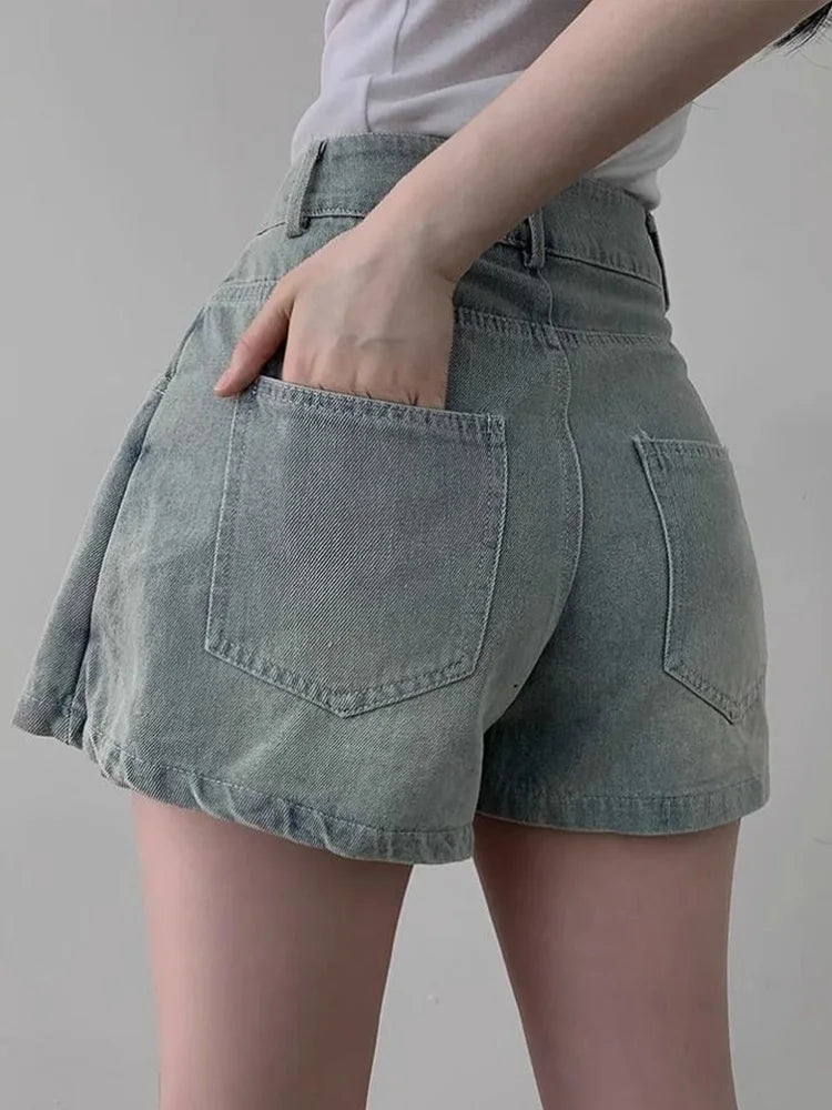 DFCF 2025 Spring Summe Jeans Streetwear Vintage Irregular Laced Up short Jeans Women Y2k Korean Fashion High Waist Straight Pant
