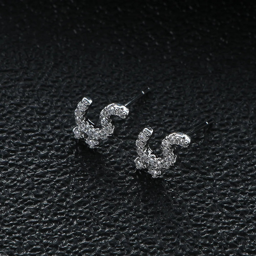 Arabic Love Letter Earrings for Women silver Plated AAA Zircon Earrings 2023 Luxury Aesthetic Jewelry Gift Wife Lover Jewelry