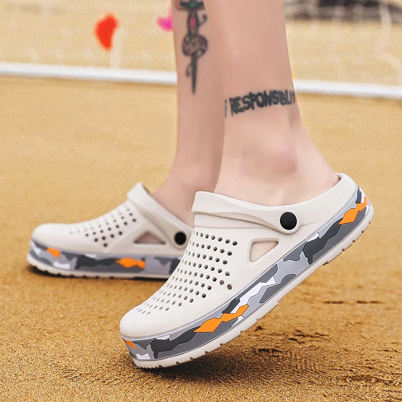Men's summer casual hole shoes non slip lightweight breathable Two wearing men's sandals fashion comfort beach shoes slippers
