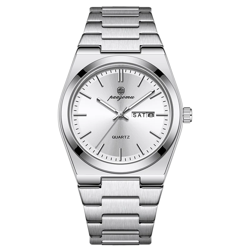 PENGAGAR Luxury Men Watch Date Week Waterproof Luminous Stainless Steel Watch For Man Casual Quartz Men's Watches Male Sport+Box