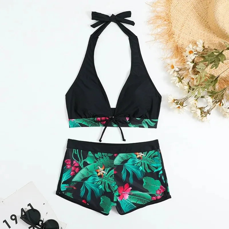 Sexy Print Halter Neck Bikini Set High Waist Women's Swimsuit Cross-Border New Arrival Hot Sale Of The Season Trendy Split Desig