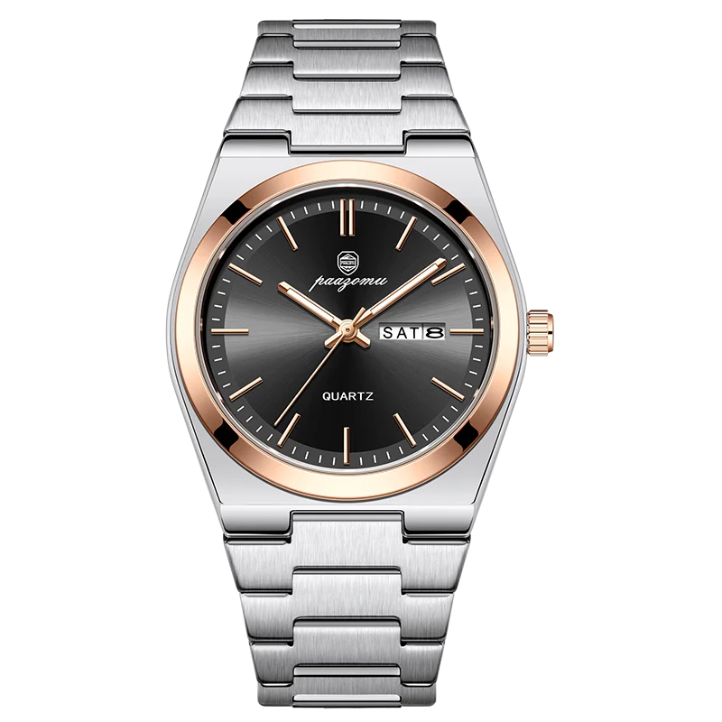 PENGAGAR Luxury Men Watch Date Week Waterproof Luminous Stainless Steel Watch For Man Casual Quartz Men's Watches Male Sport+Box