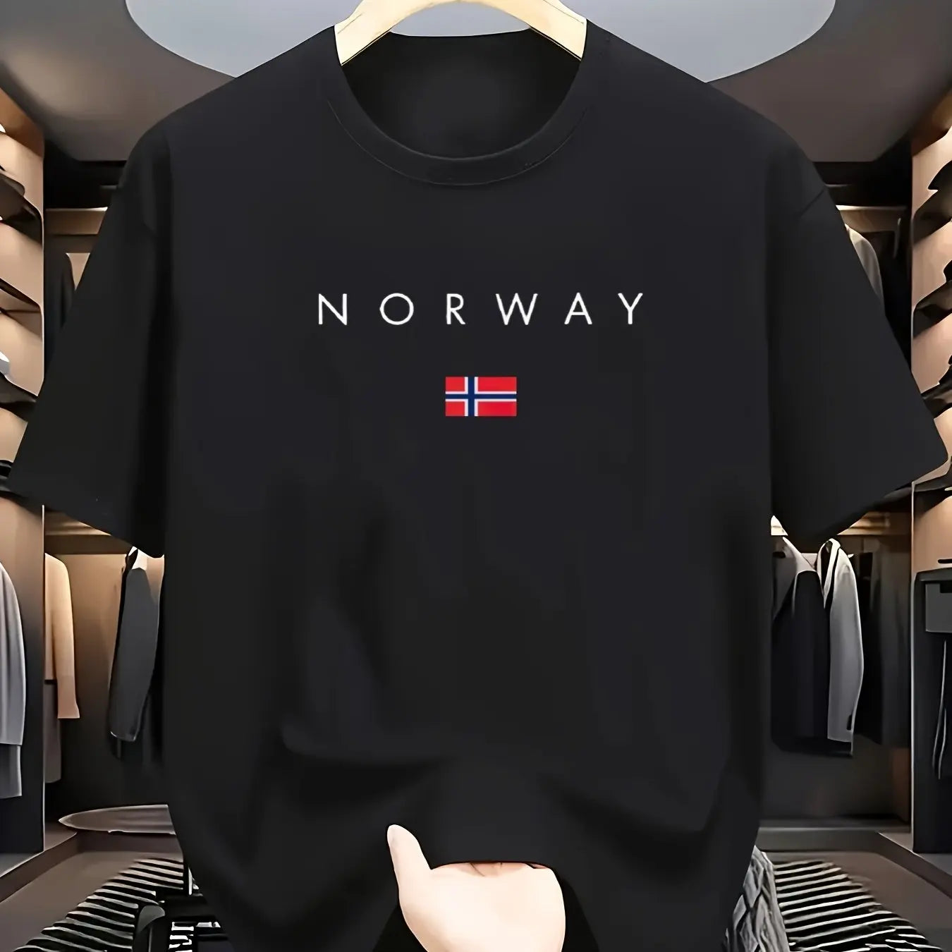 Men's summer 100% pure cotton fashionable sports casual loose NORWAY pattern printed round neck short sleeved T-shirt top