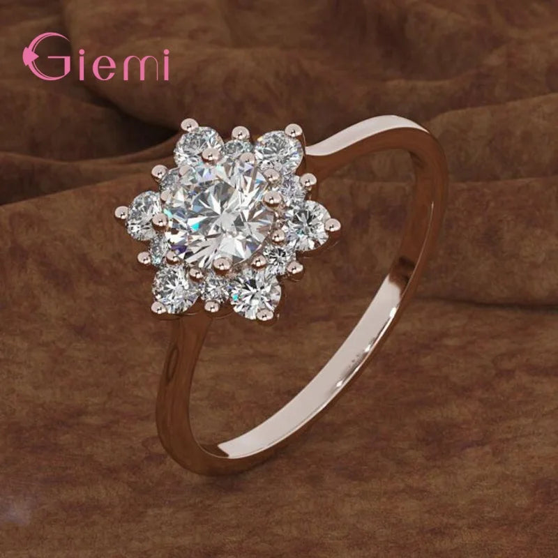 Luxury Female Snowflake Ring Fashion 925 Sterling Silver Crystal Zircon Stone Ring Vintage Wedding Rings For Women
