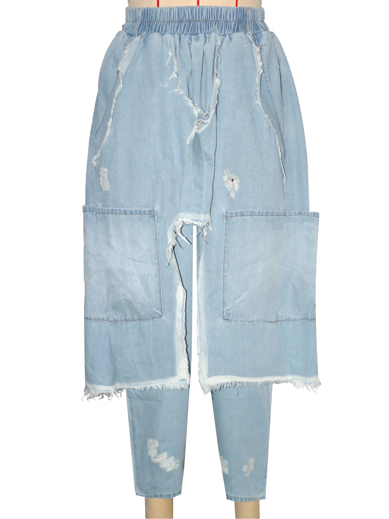 Jeans Women Harem Pants Hole Elastic Waist Tassels Washed Denim Pants Punk Y2k Streetwear 2025 Ripped Ankle Length Trousers