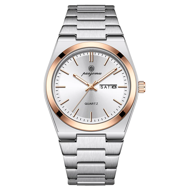 PENGAGAR Luxury Men Watch Date Week Waterproof Luminous Stainless Steel Watch For Man Casual Quartz Men's Watches Male Sport+Box