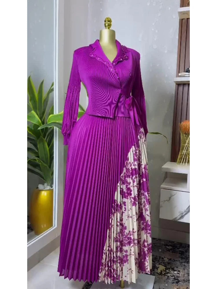 EGRM 2025 Spring New Pleated A-line Dress elegant Suit Collar Mid To Long Style Waist Cinching Slimming Women Folds Skirt 6G5972