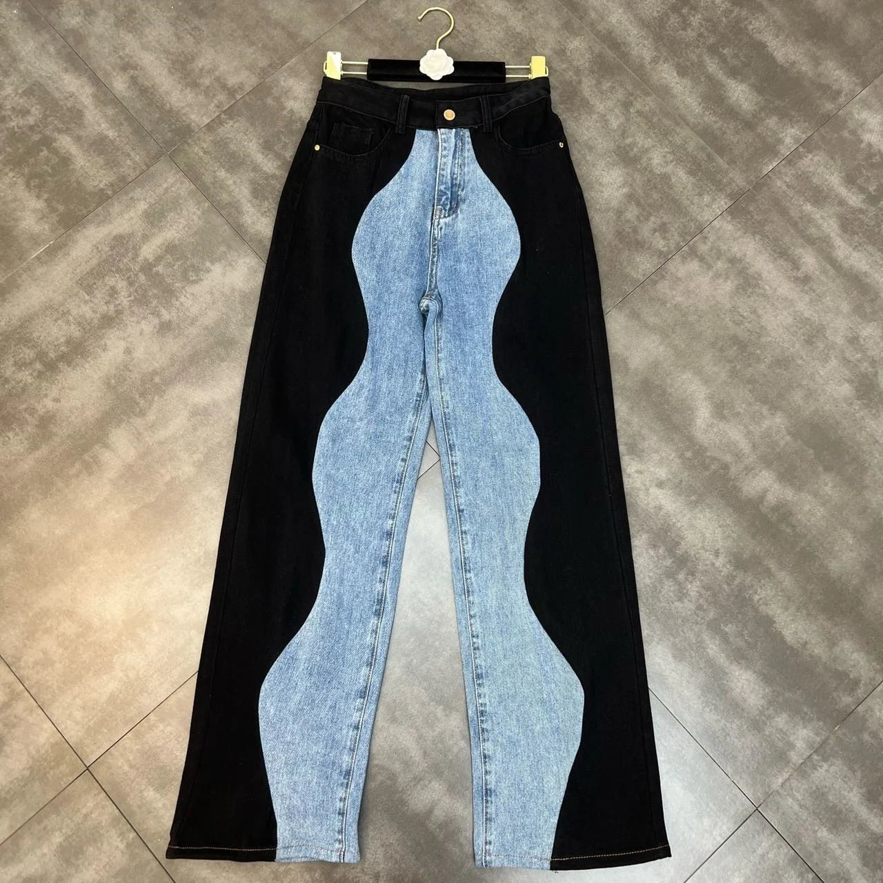 PREPOMP 2022 Summer New Arrivals Blue Denim Patchwork Long Pants Women Full Length Jeans Streetwear GF672