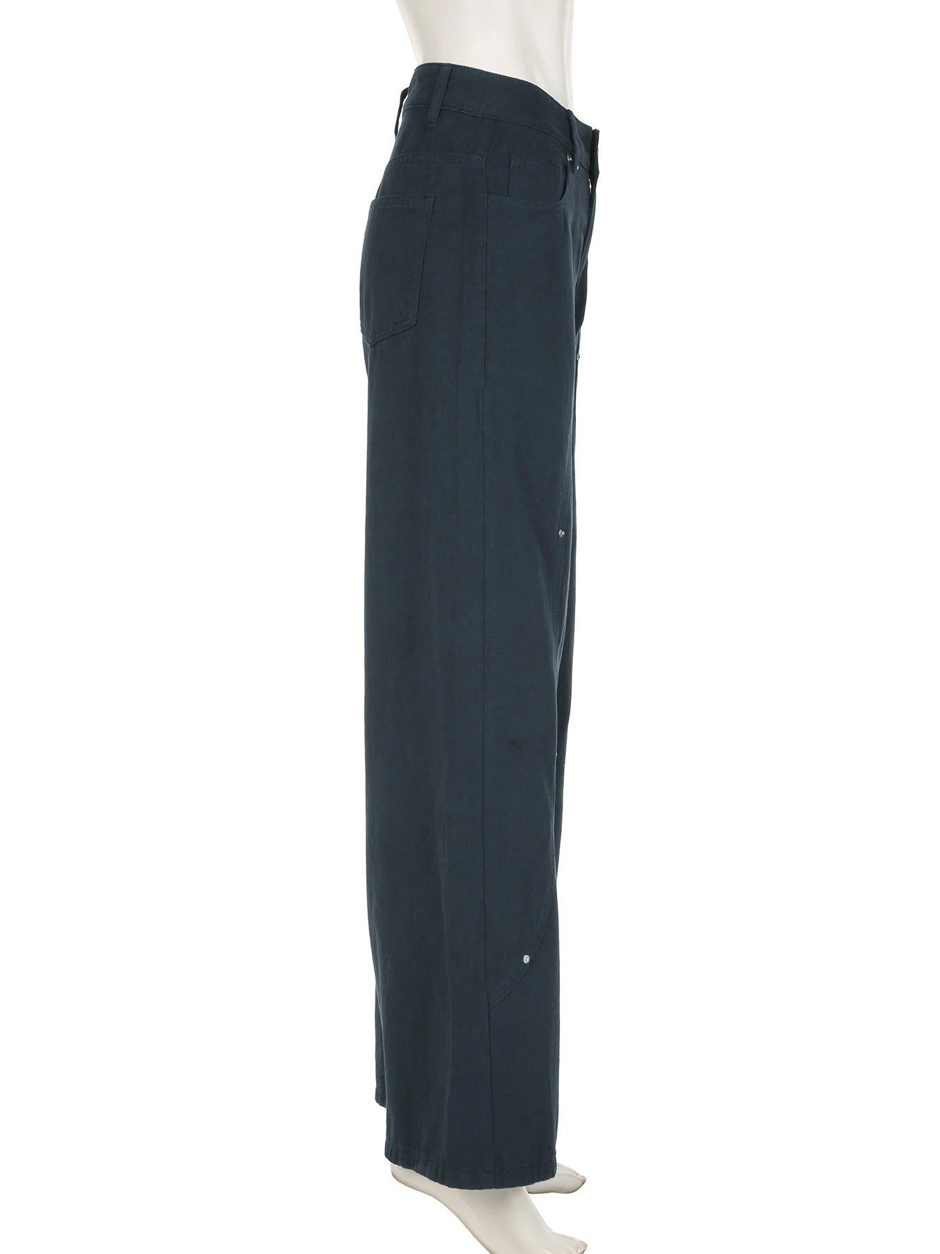 IAMSURE Casual Loose Rivet Jeans Wide Leg Pants Basic Low-Waisted Straight Pants Women 2025 Spring Autumn Streetwear Ladies