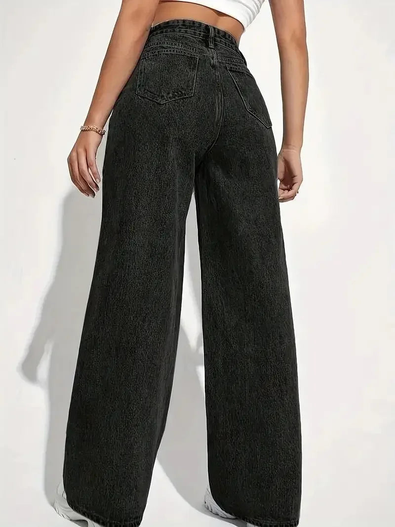 High Waist Washed Ladies Jeans Long Straight Fashionable Versatile New 2025 Cross-Border Women's Denim Pants Chinese Style