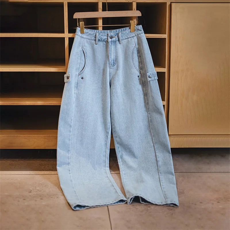 Maden Vintage Deconstructed Washed Jeans Women Spring Fall Straight Leg Wide Denim Pants Heavyweight Casual Streetwear Trousers