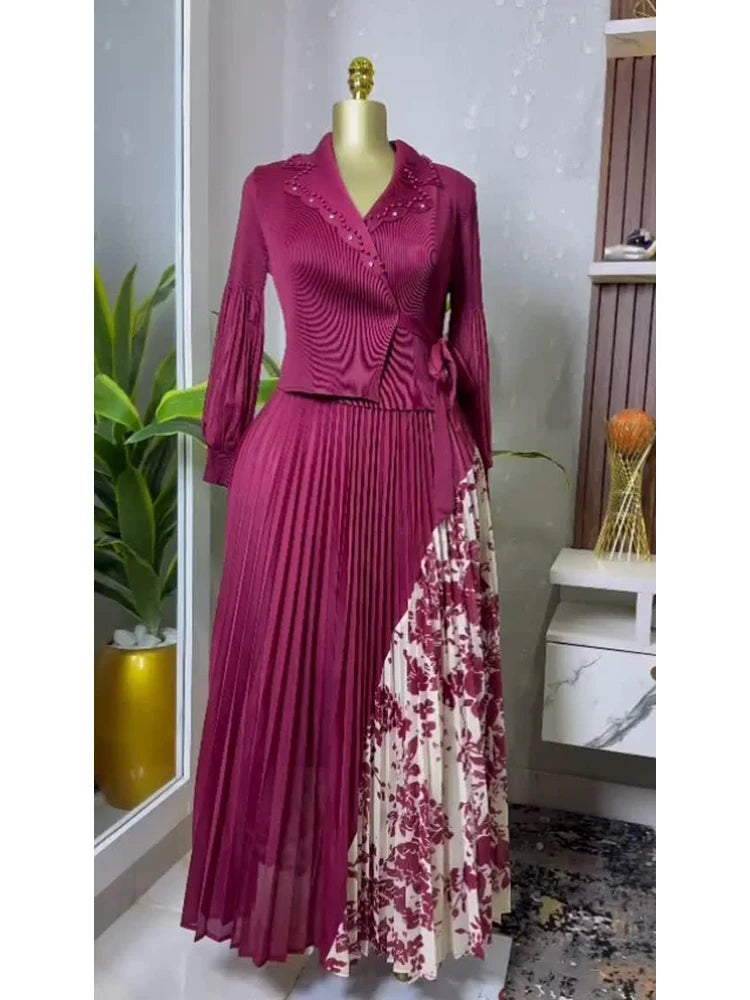EGRM 2025 Spring New Pleated A-line Dress elegant Suit Collar Mid To Long Style Waist Cinching Slimming Women Folds Skirt 6G5972