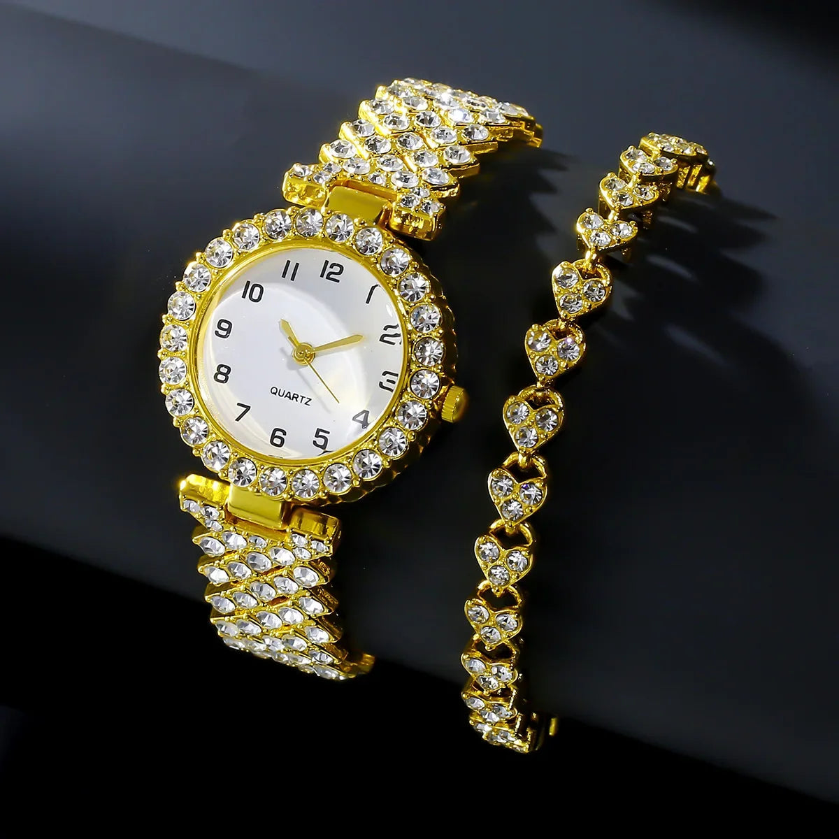 2pcs Luxury Fashion Women Watch Set Silver Strap Ladies Quartz Wristwatch Alloy Bracelet for Ladies Jewelry Set Clock Gift