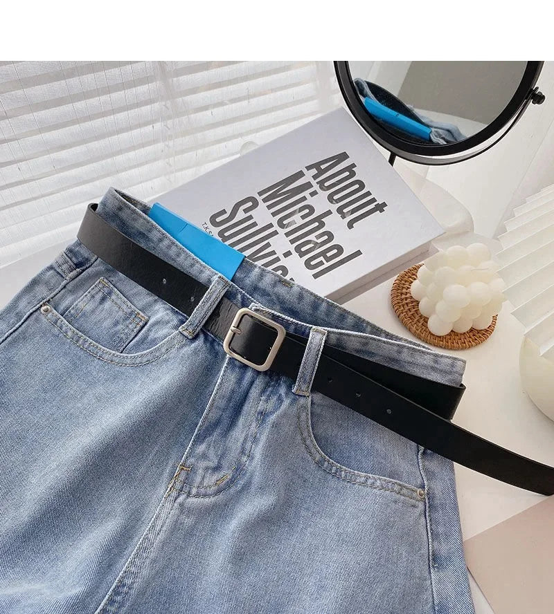 2022 New Spring Summer High-Waisted Slimming A- Line Denim Shorts Women's Loose-Fit Casual Heat Pants Rolled Edge Design