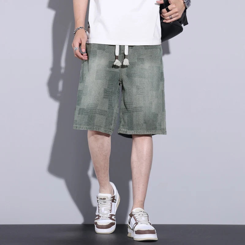 Casual Mens Clothing Baggy Denim Shorts Summer Fashion Starry Sky Pattern Elastic Waist Shorts Men Streetwear Short Jeans Korean