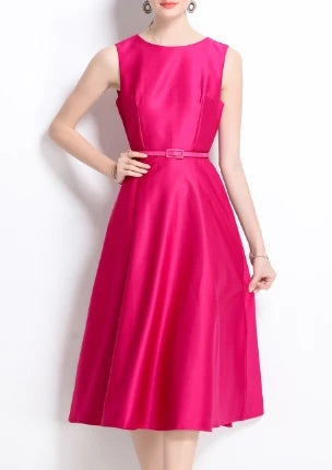 Chic O-Neck Vintage sleeveless Elegant evening dress High Waist Korean Fashion Vestidos women clothing