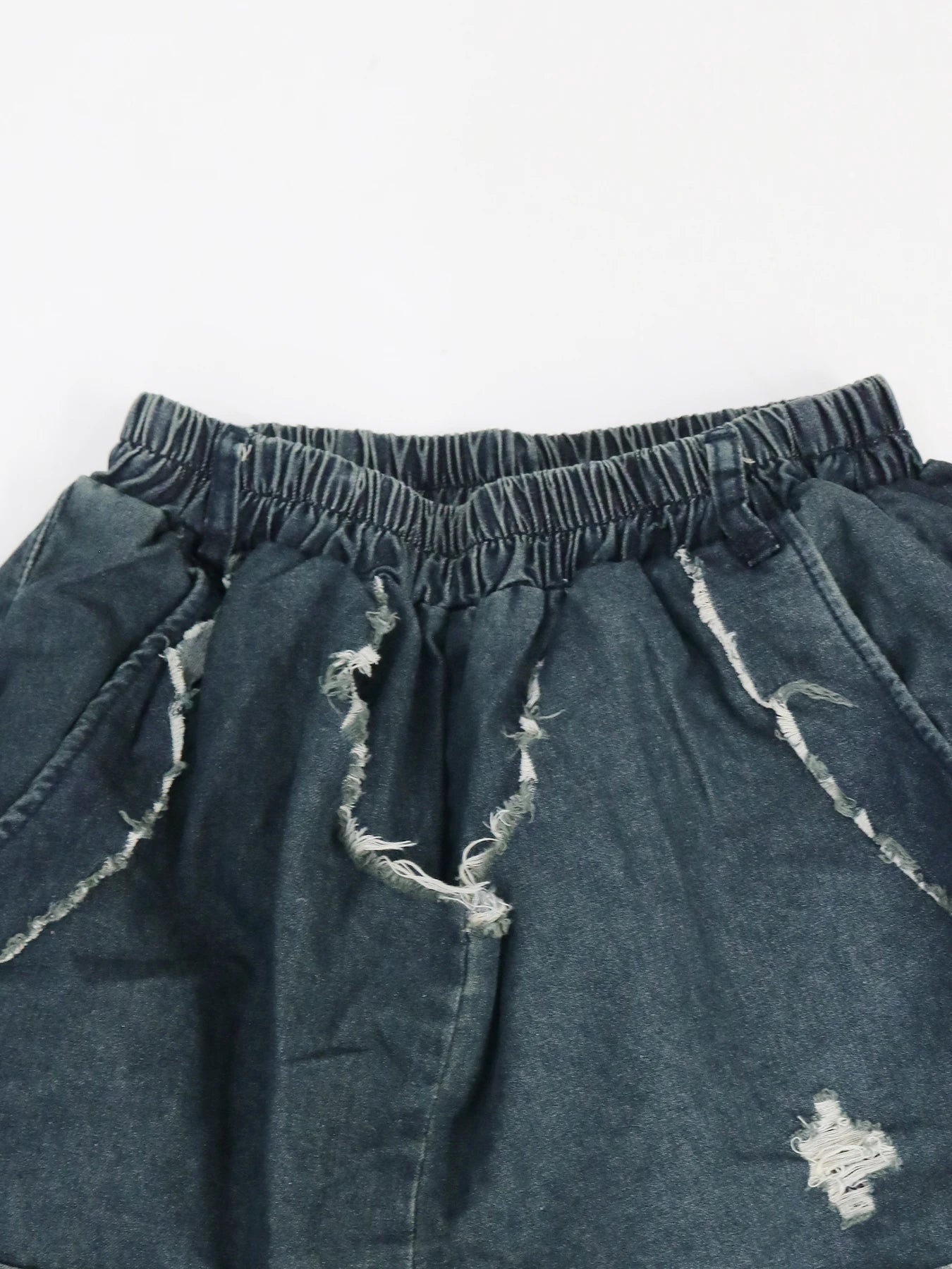 Jeans Women Harem Pants Hole Elastic Waist Tassels Washed Denim Pants Punk Y2k Streetwear 2025 Ripped Ankle Length Trousers