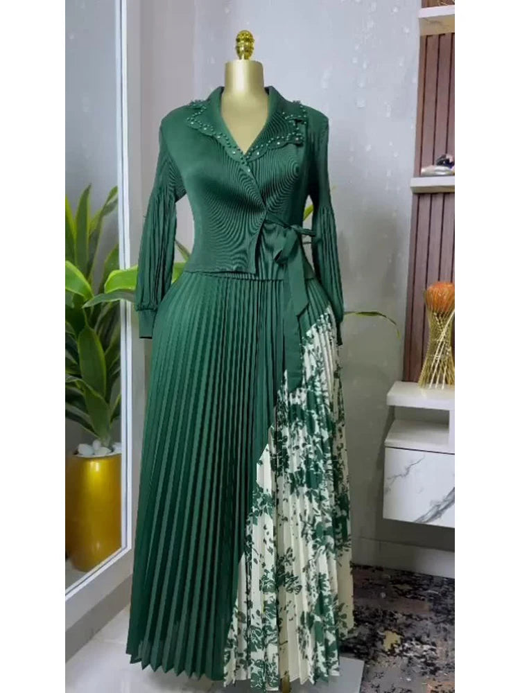EGRM 2025 Spring New Pleated A-line Dress elegant Suit Collar Mid To Long Style Waist Cinching Slimming Women Folds Skirt 6G5972