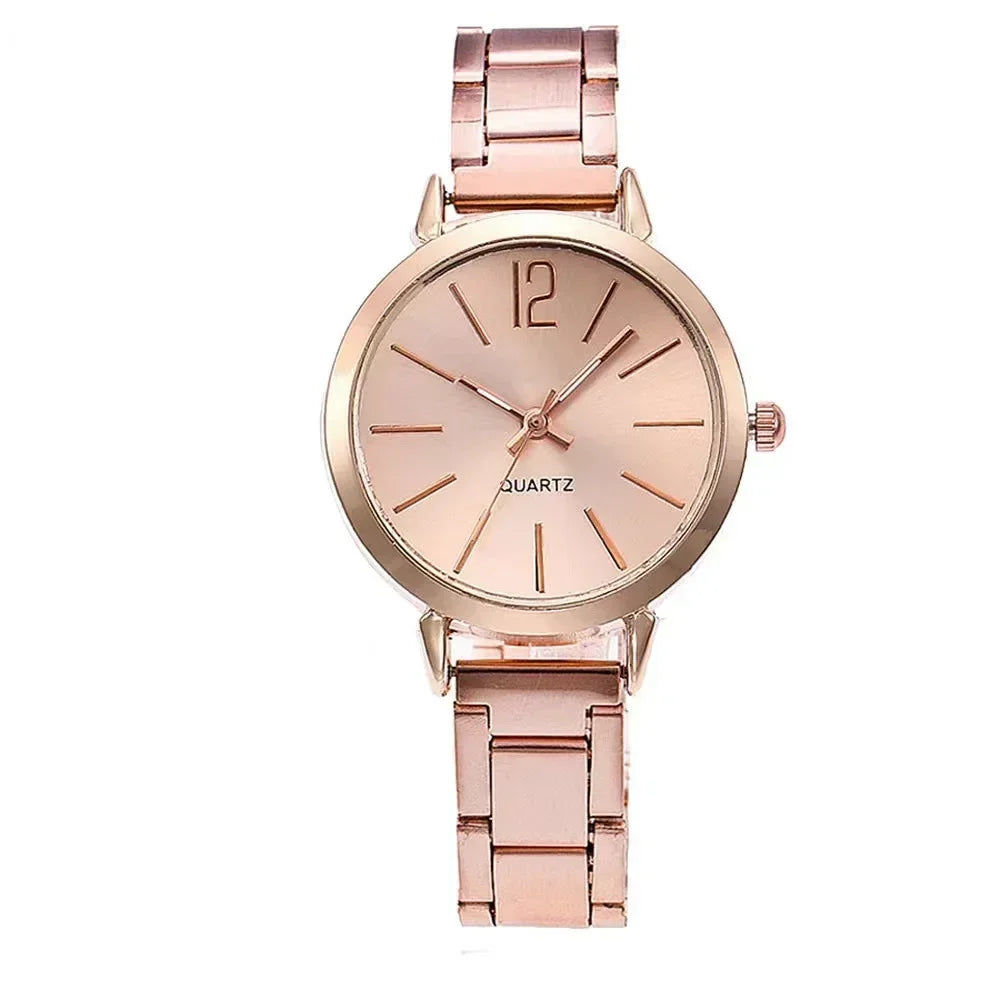 Fashion Women Elagant Watch Casual Simple Steel Strap Quartz Watch Love Bracelet 2pcs Set Luxury Temperament Wristwatch Reloj