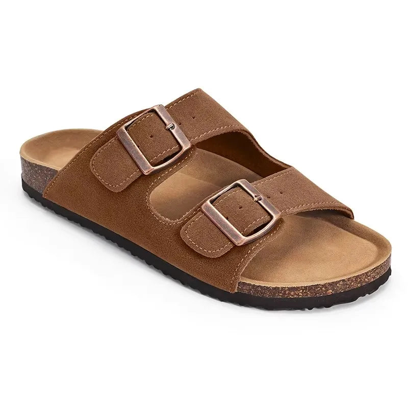 Pallene New Summer Women's Slippers With Arch Support Slip-On Outdoor Slides Cork Footbed Sandals With Adjustable Double Buckle