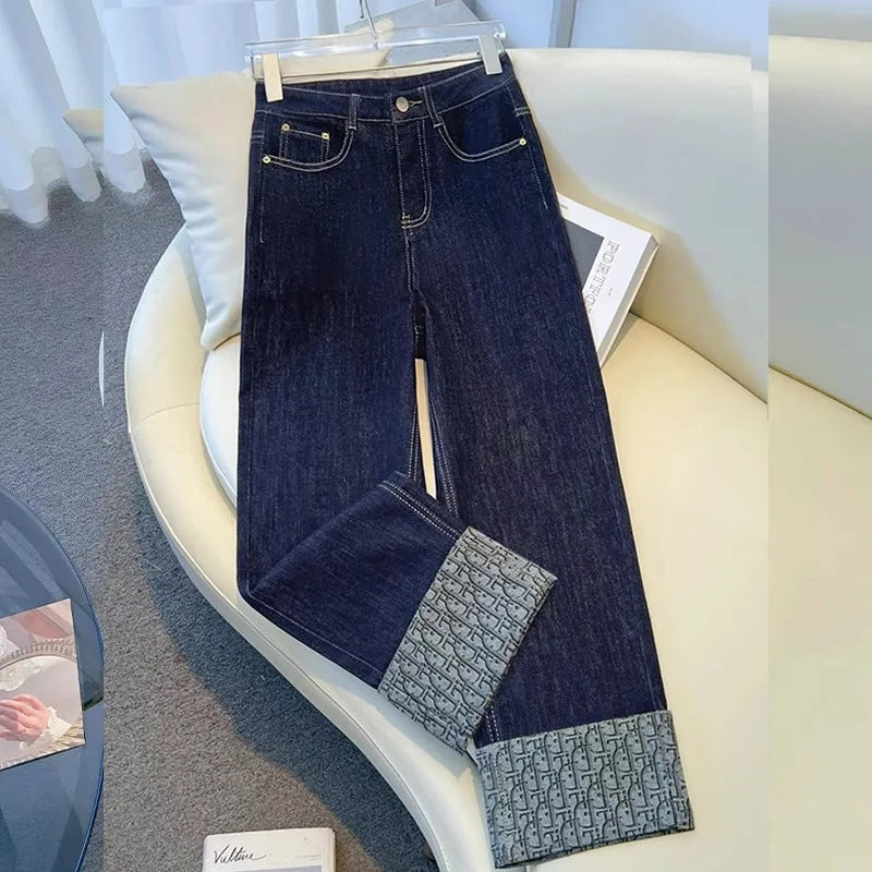 Korean Straight Jeans Women's 2025 New High Waist Ladies Wide Legs Spring Summer Casual Loose All-Match Pants Female Trouser