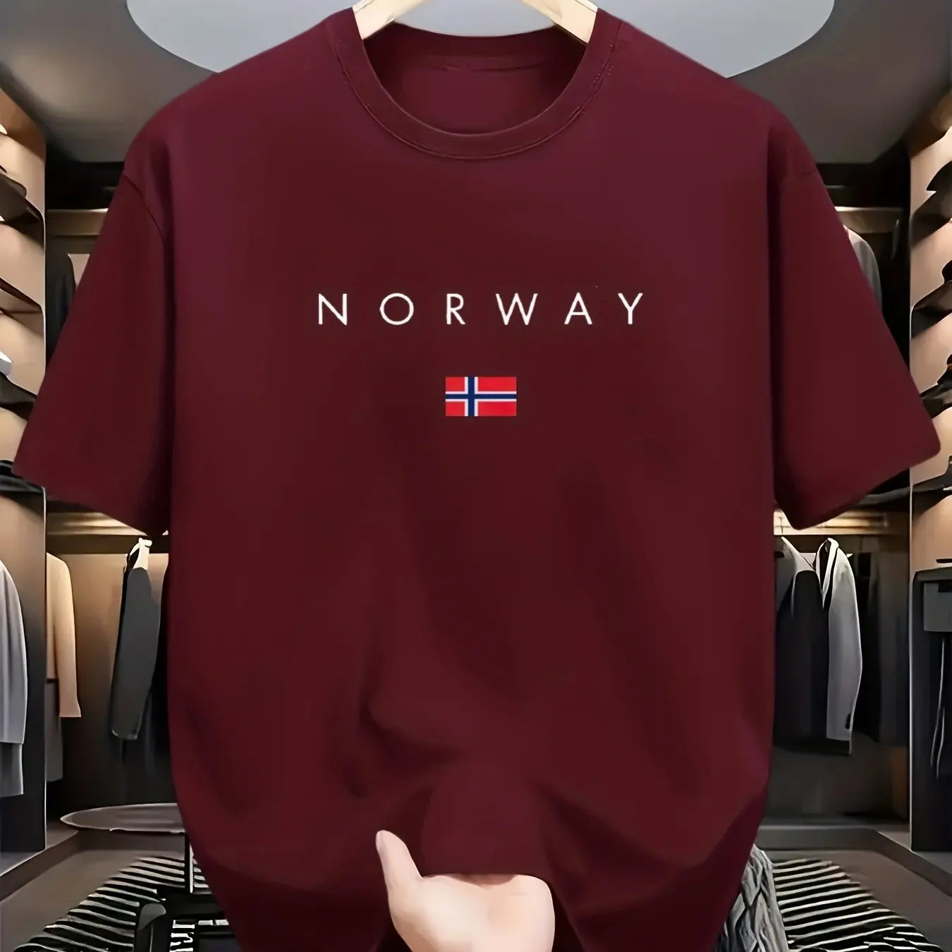 Men's summer 100% pure cotton fashionable sports casual loose NORWAY pattern printed round neck short sleeved T-shirt top