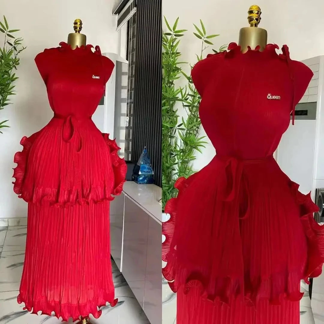 Miyake Pleated Dress Women Round Neck Sleeveless Solid Color Loos Style Patchwork New Tide 2025 Dresses