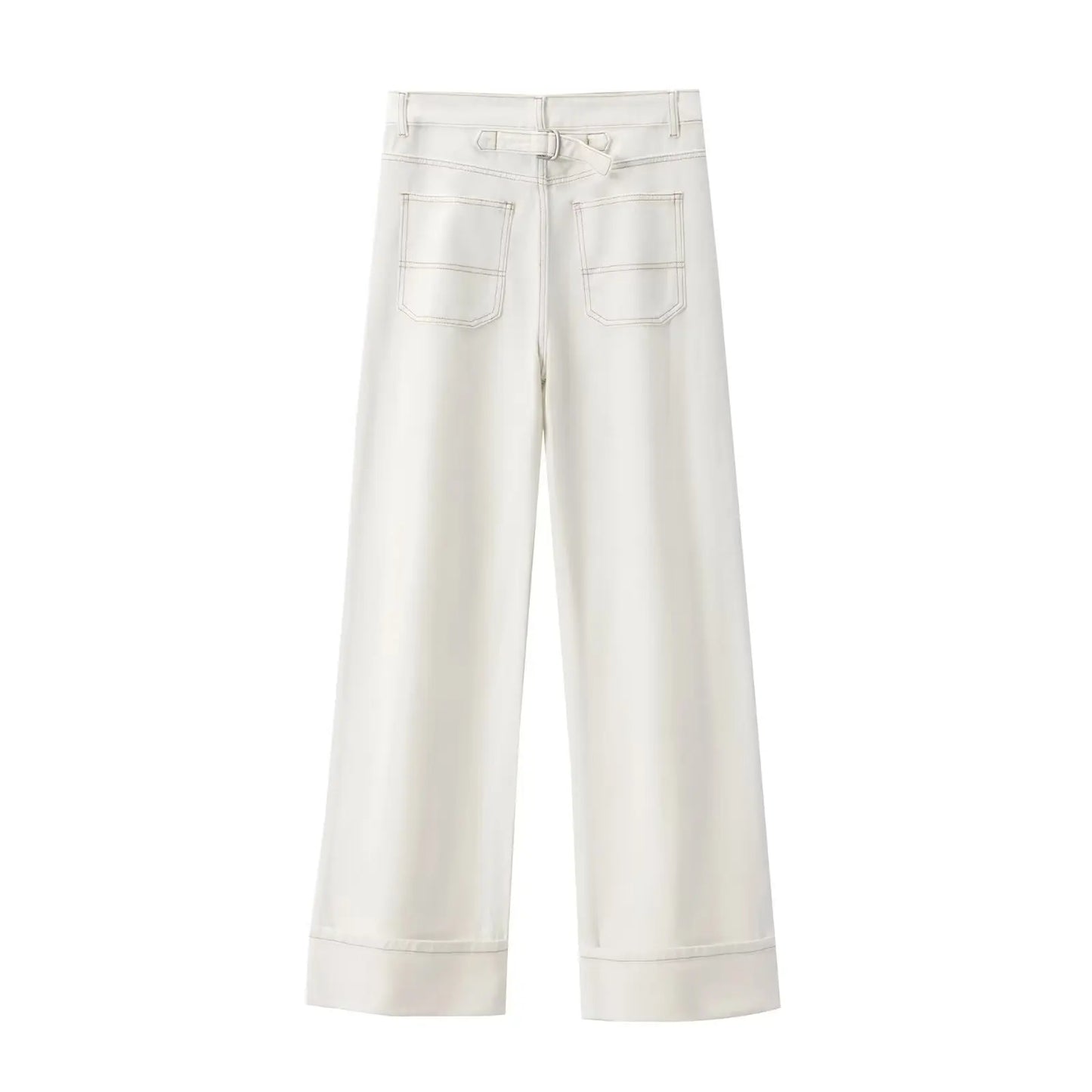 Maxdutti Vintage Loose Mom White High Waist Jeans Wide Leg Jeans Women With Contrasting Stitching Casual Trousers