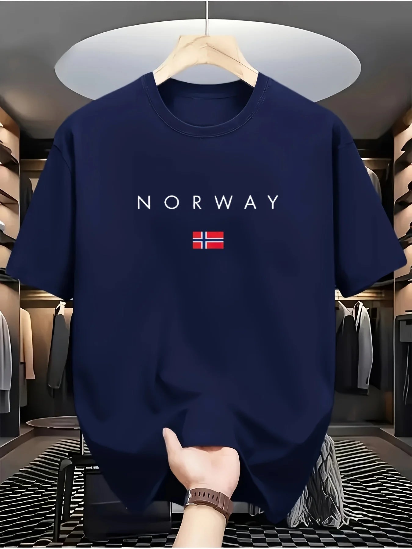 Men's summer 100% pure cotton fashionable sports casual loose NORWAY pattern printed round neck short sleeved T-shirt top