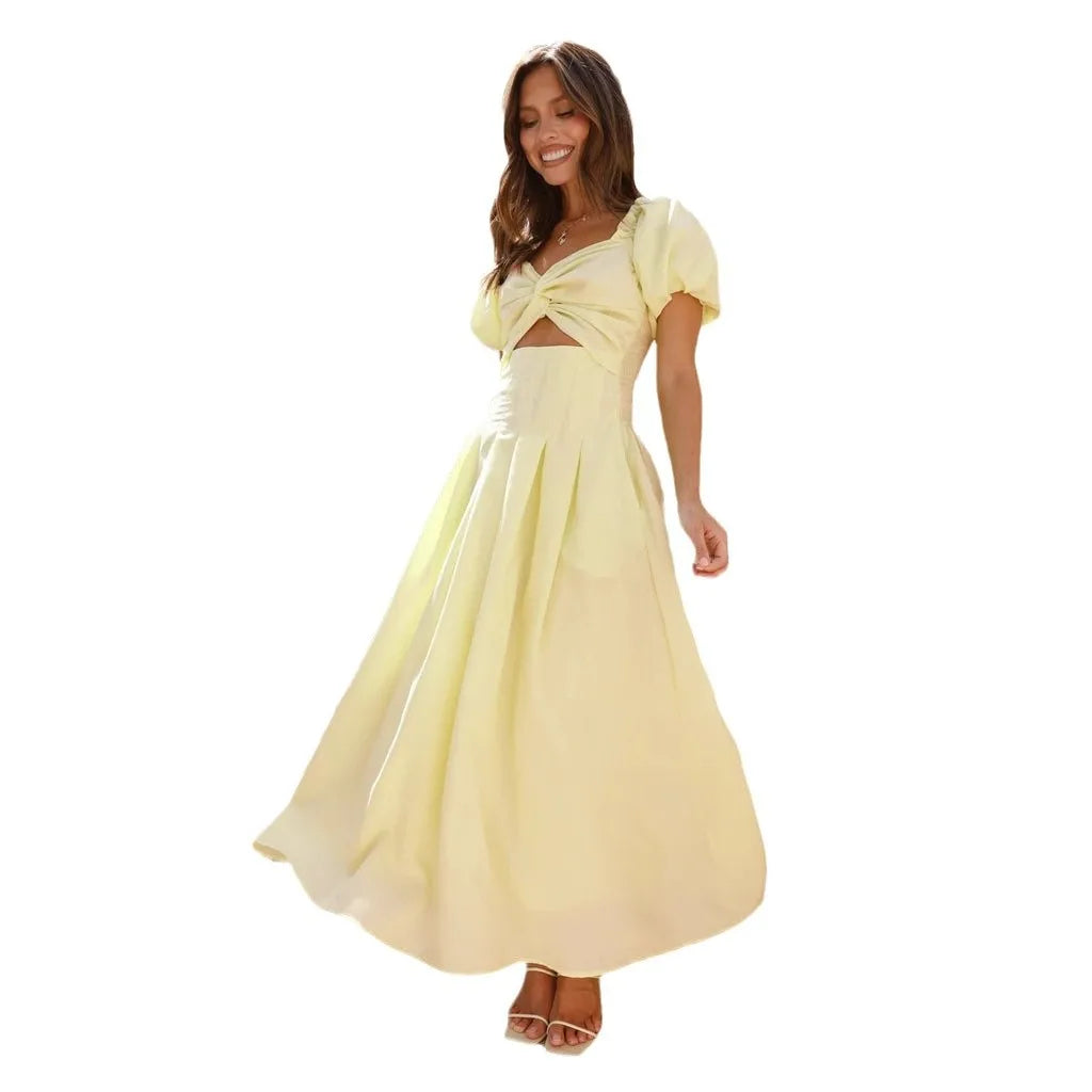 2025 Spring/summer Sexy Slim Fit Sexy Hollow Out Women's High-end Feeling Slim Fit Backless Vacation Style Mid Length Dress