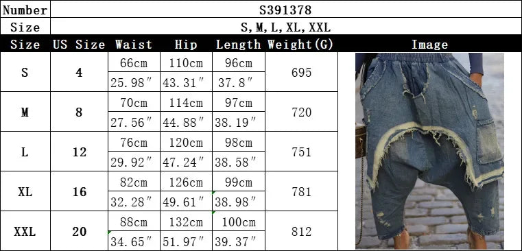 Jeans Women Harem Pants Hole Elastic Waist Tassels Washed Denim Pants Punk Y2k Streetwear 2025 Ripped Ankle Length Trousers