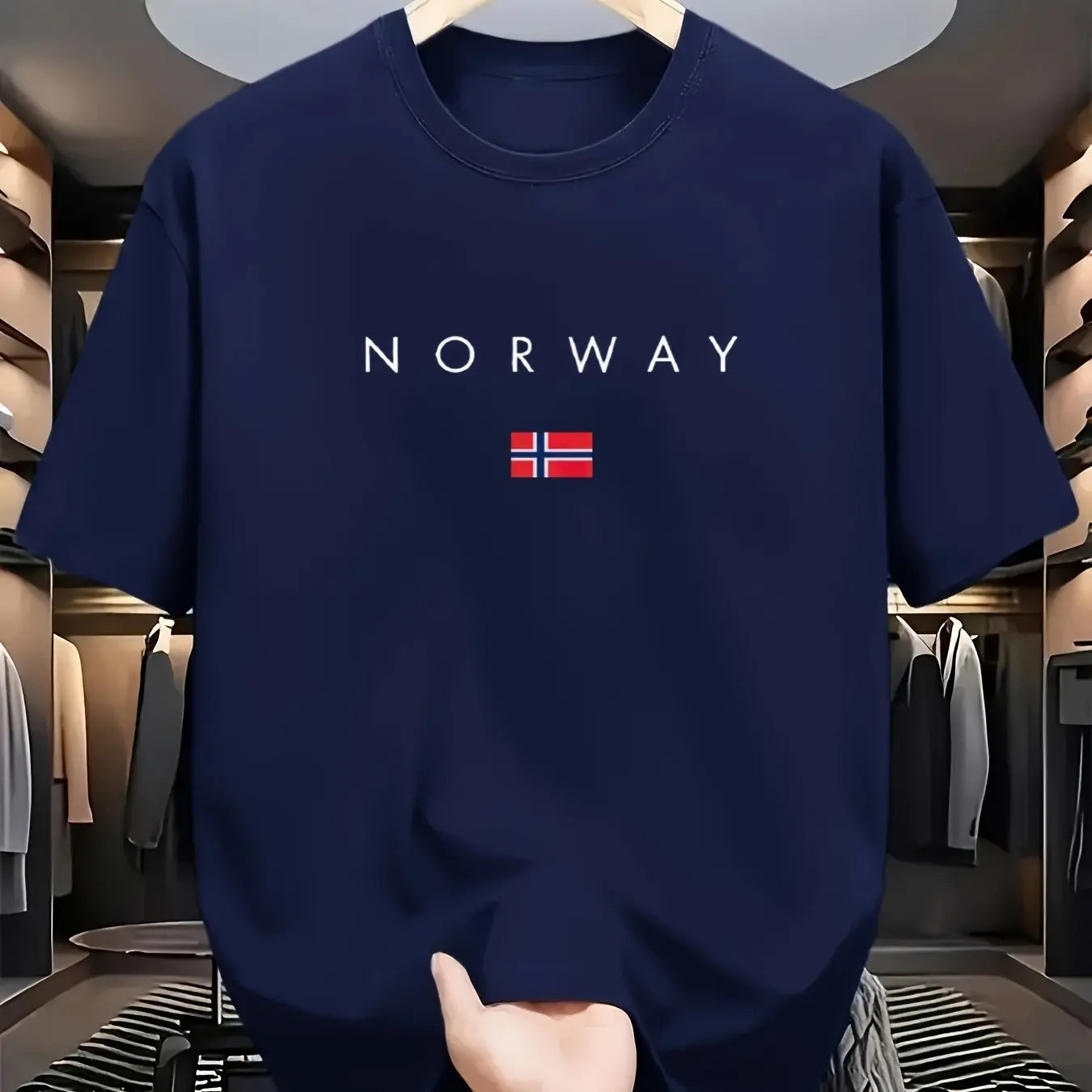 Men's summer 100% pure cotton fashionable sports casual loose NORWAY pattern printed round neck short sleeved T-shirt top